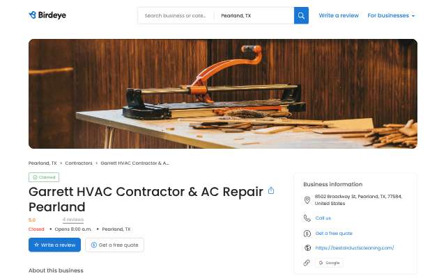 Garrett HVAC Contractor & AC Repair Pearland's page as the assistant saw it