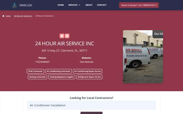 24 Hour Air Service Inc's page as the assistant saw it