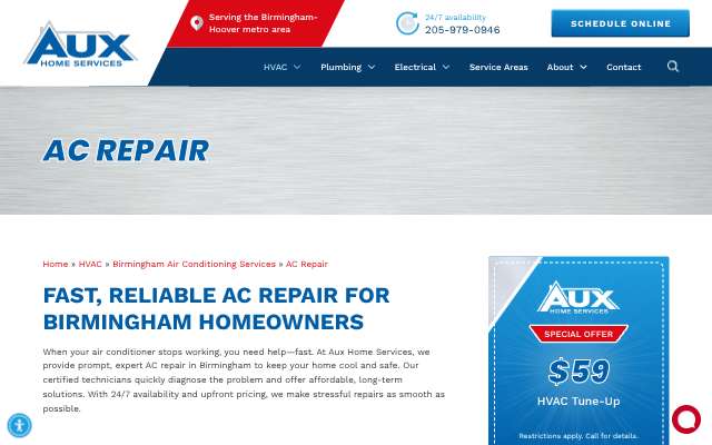 Aux Home Services's page as the assistant saw it