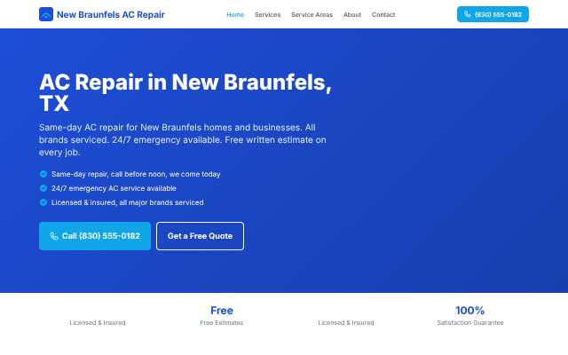 New Braunfels AC Repair's page as the assistant saw it