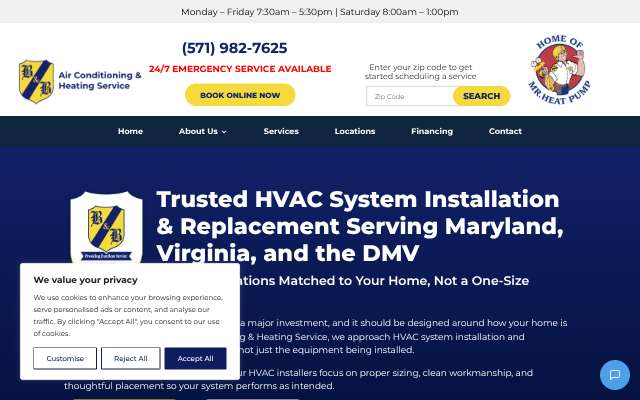 Page cited for B&B Air Conditioning & Heating Service