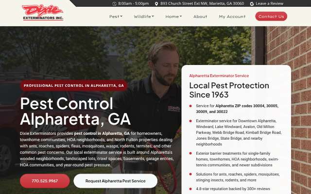 Dixie Exterminators's page as the assistant saw it