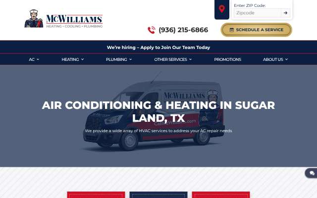 McWilliams Heating, Cooling and Plumbing's page as the assistant saw it