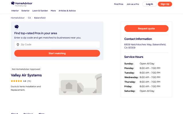 Valley Air Systems's page as the assistant saw it