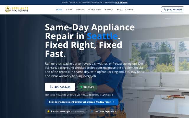 Appliance Pro Repairs's page as the assistant saw it