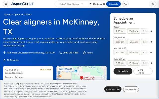 Aspen Dental, McKinney's page as the assistant saw it