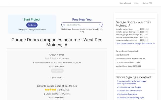 AAA Garage Door and Opener's page as the assistant saw it