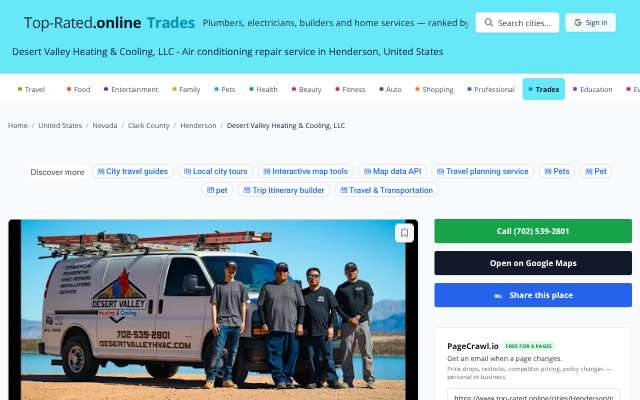 Desert Valley Heating & Cooling's page as the assistant saw it
