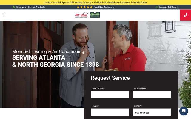 Moncrief Heating & Air Conditioning's page as the assistant saw it