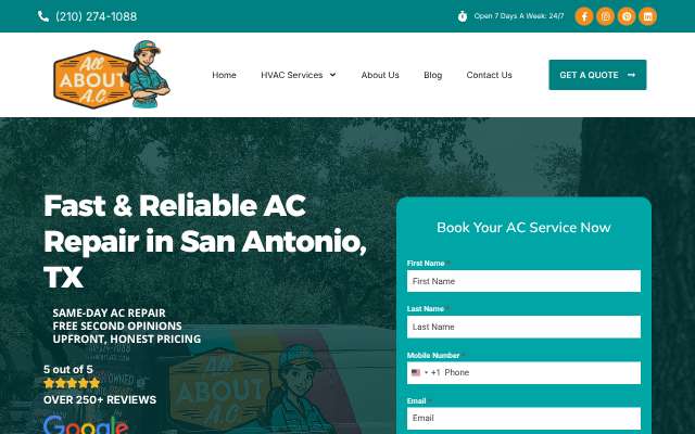 All About Air Conditioning & Heating LLC's page as the assistant saw it