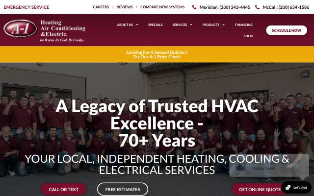 A-1 Heating, Air Conditioning & Electric's page as the assistant saw it