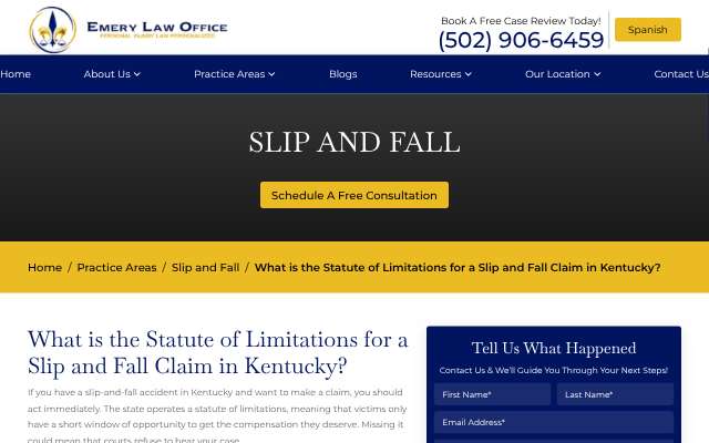 Emery Law Office's page as the assistant saw it
