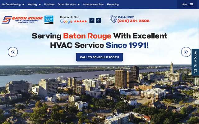 Baton Rouge Air Conditioning and Heating's page as the assistant saw it