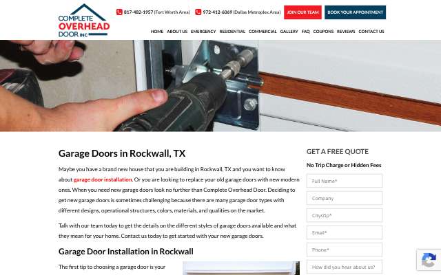 Complete Overhead Door's page as the assistant saw it