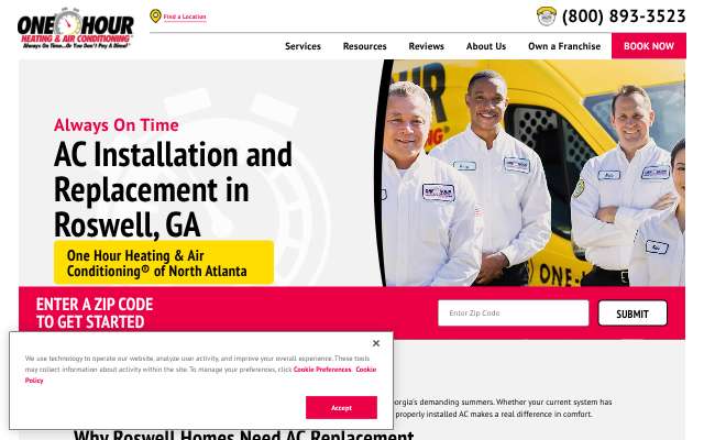 One Hour Heating & Air Conditioning of North Atlanta's page as the assistant saw it