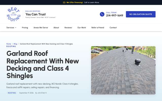 Bert Roofing's page as the assistant saw it