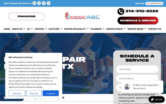 Classic Heating & Air's page as the assistant saw it