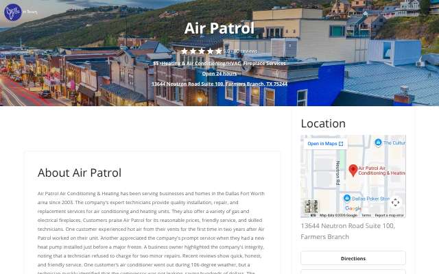 Air Patrol Air Conditioning's page as the assistant saw it