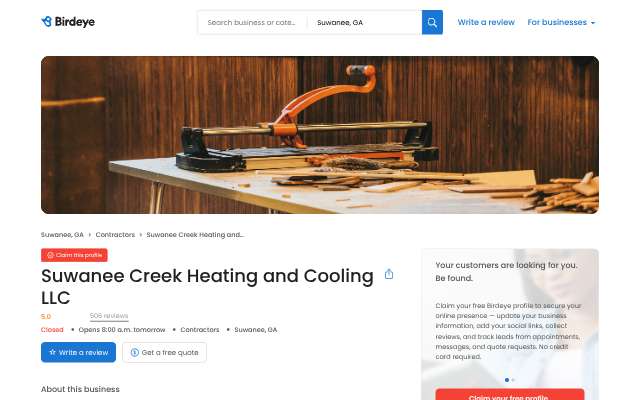 Suwanee Creek Heating and Cooling LLC's page as the assistant saw it