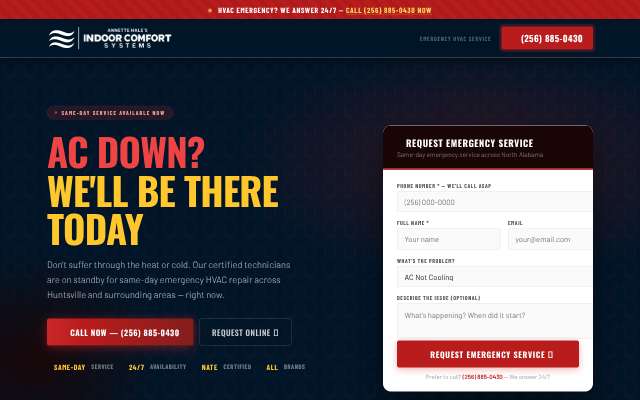Indoor Comfort Systems's page as the assistant saw it