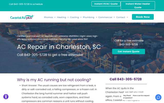 Coastal Air Plus's page as the assistant saw it