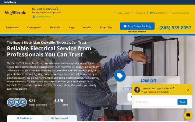 Mr. Electric of Knoxville's page as the assistant saw it