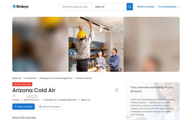 Arizona Cold Air's page as the assistant saw it