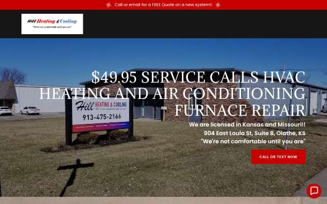 Hill Heating and Cooling's page as the assistant saw it