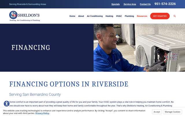 Sheldon's Heating, Air Conditioning & Plumbing's page as the assistant saw it