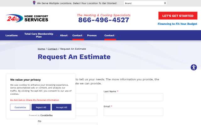 24 Hour Home Comfort Services's page as the assistant saw it