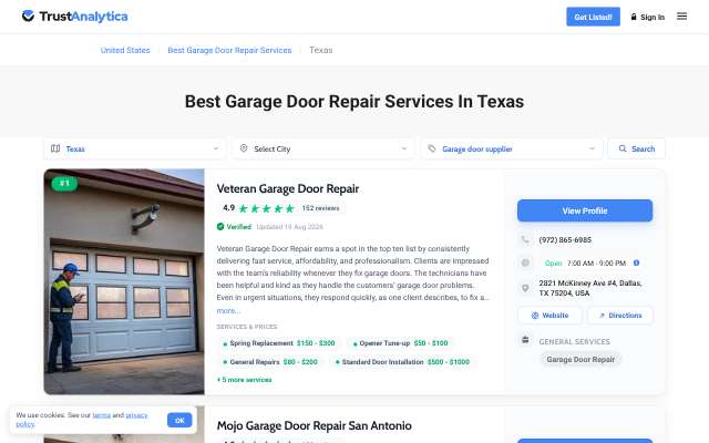 Metro Garage Door Repair's page as the assistant saw it