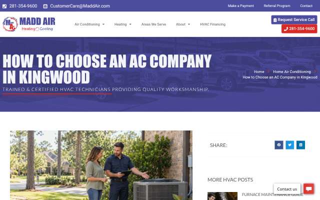Madd Air Heating & Cooling's page as the assistant saw it