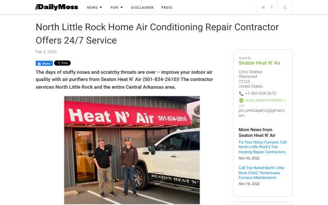 Seaton Heat N' Air's page as the assistant saw it