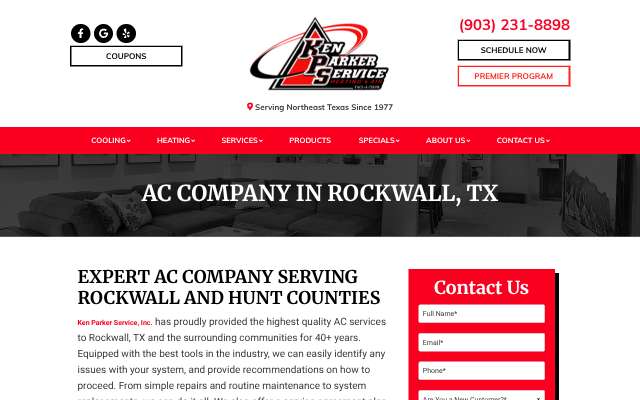 Ken Parker Service, Inc.'s page as the assistant saw it