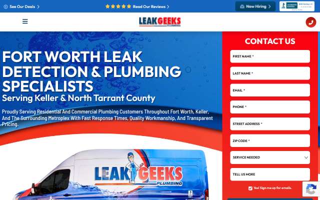 Leak Geeks Plumbing's page as the assistant saw it