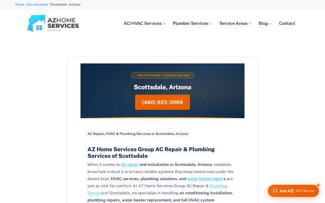 AZ Home Services Group's page as the assistant saw it