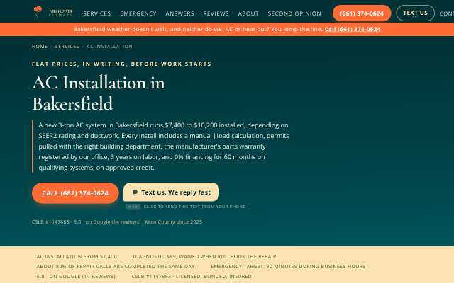 Wildflower Climate's page as the assistant saw it