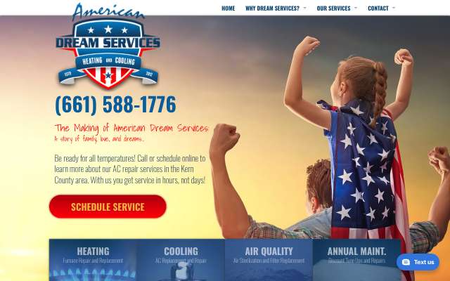 American Dream Services Heating and Cooling's page as the assistant saw it