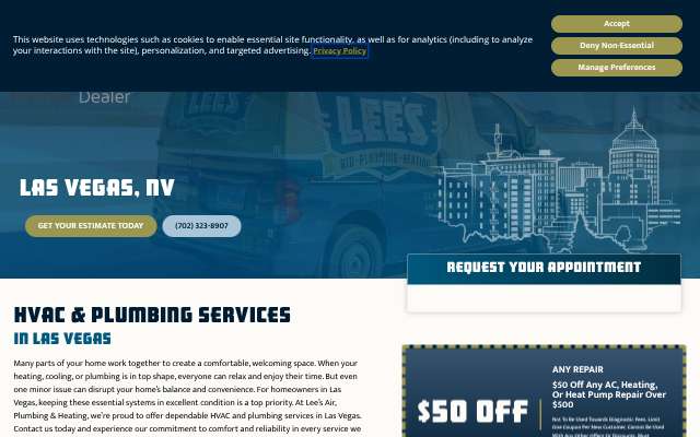 Lee's Air, Plumbing, & Heating's page as the assistant saw it