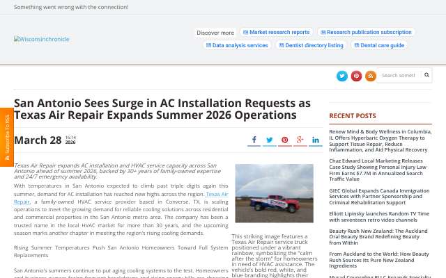 Texas Air Repair's page as the assistant saw it