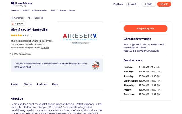 Aire Serv of Huntsville's page as the assistant saw it