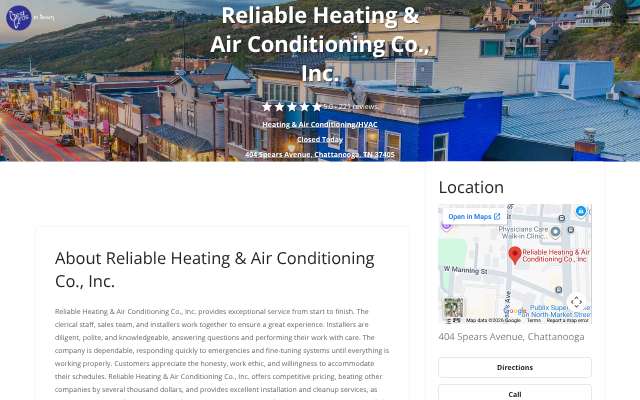 Reliable Heating & Air Conditioning Co., Inc.'s page as the assistant saw it