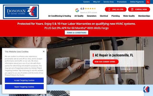 Donovan Air, Electric & Plumbing's page as the assistant saw it