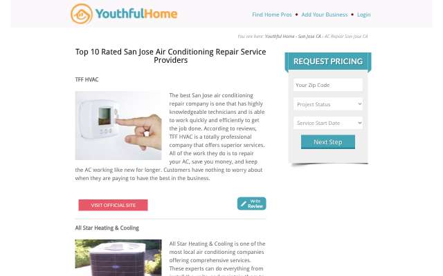 All Star Heating & Cooling's page as the assistant saw it
