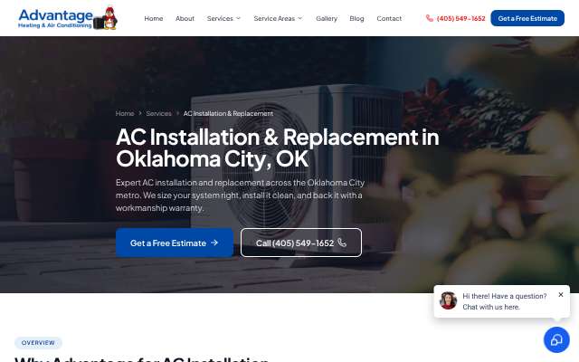 Advantage Heating & Air Conditioning's page as the assistant saw it