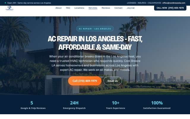 Cool Breeze LA's page as the assistant saw it