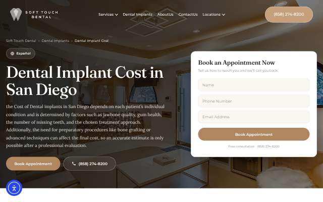 Soft Touch Dental's page as the assistant saw it