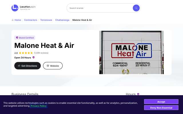 Malone Heat & Air's page as the assistant saw it