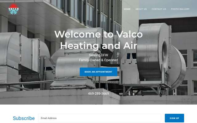 Valco Heating and Air's page as the assistant saw it