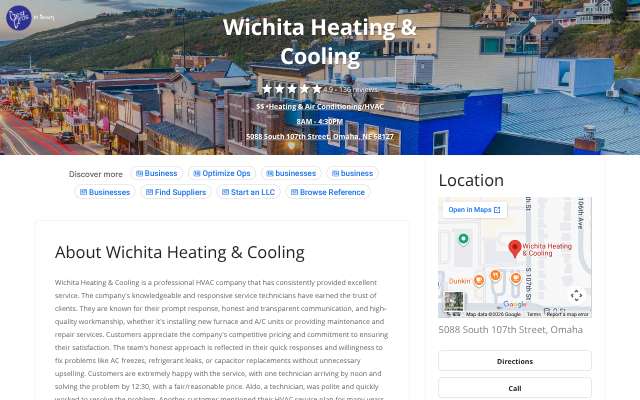 Wichita Heating & Cooling's page as the assistant saw it